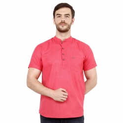 Mens Cherry Pink Solid Straight Kurta